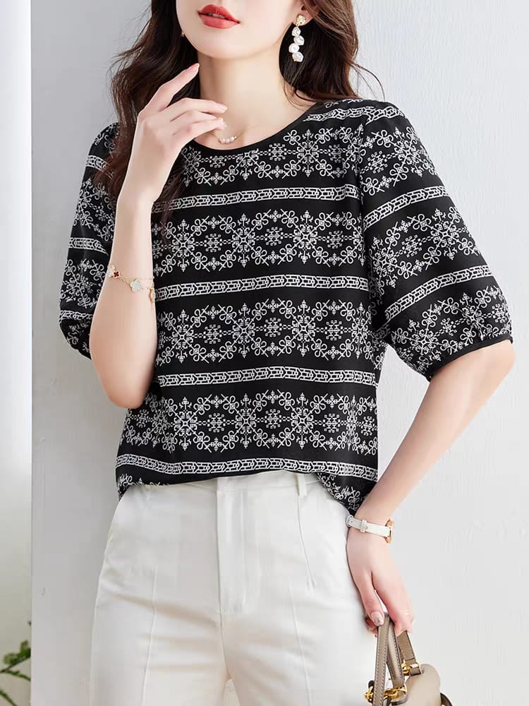 Ice silk short-sleeved personalized T-shirt 2024 new style top round neck