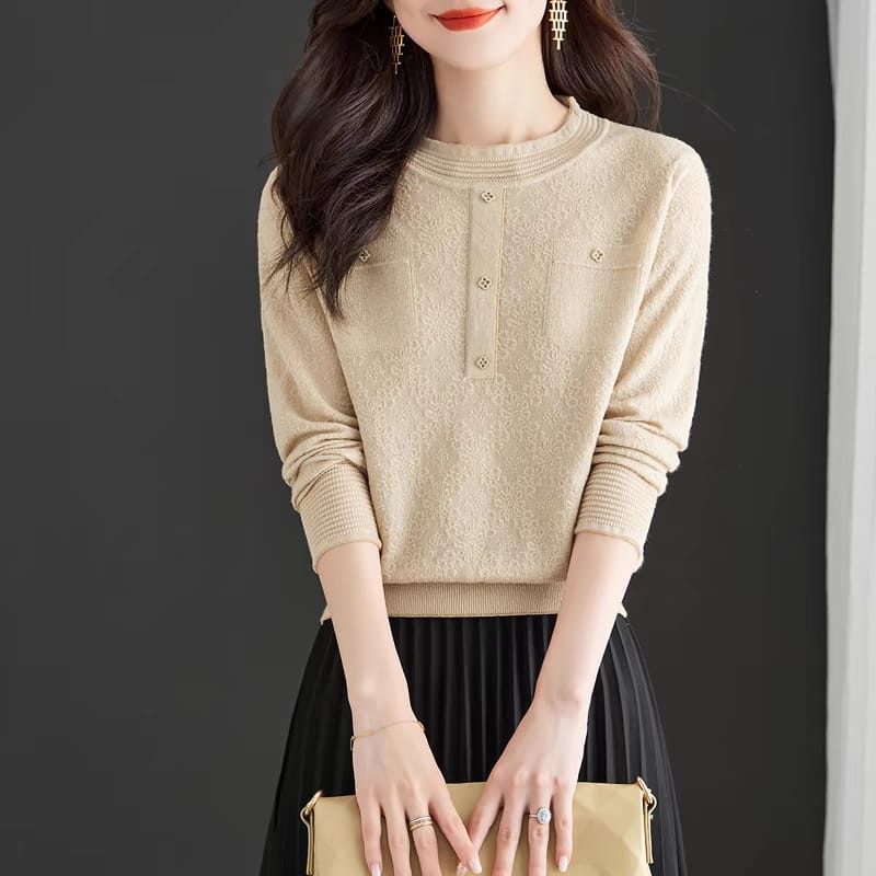 Round neck women's T-shirt long sleeve bottoming shirt