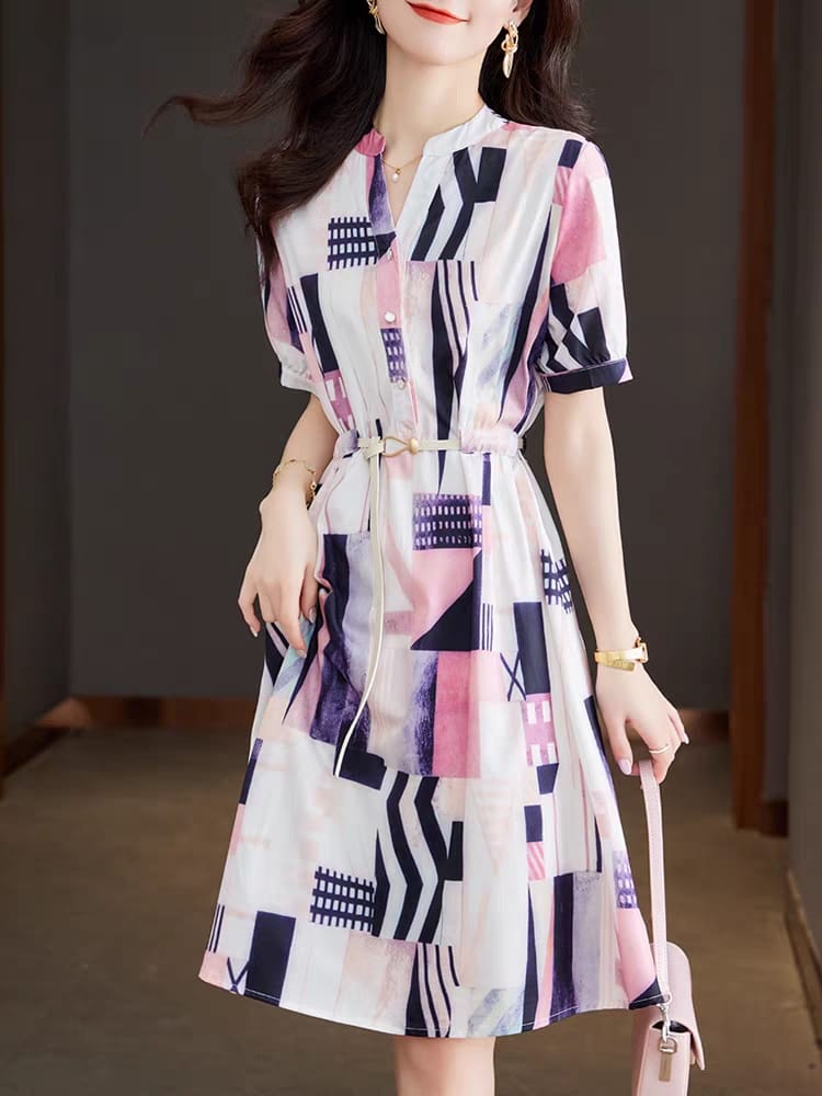 Loose women's 2024 summer short-sleeved long skirt