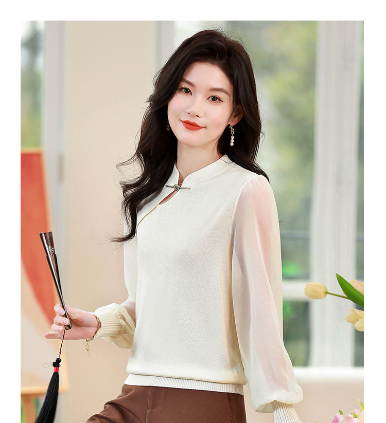 Bottom Shirt 2024 New Spring New Chinese Top Chinese Style Standing Collar Chiff
