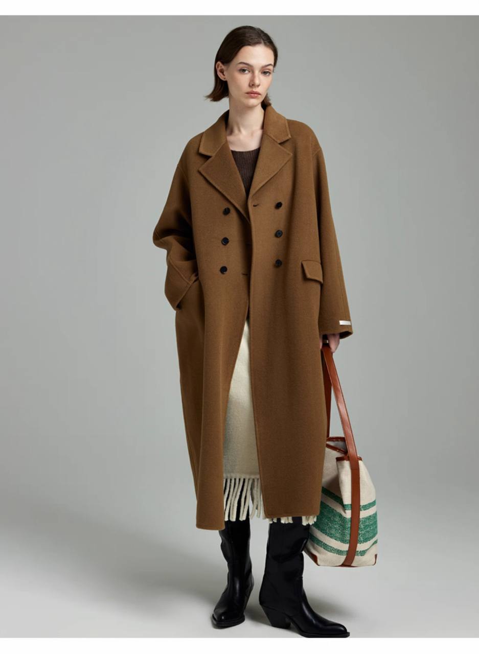 Fashionable mid-length double-faced cashmere coat