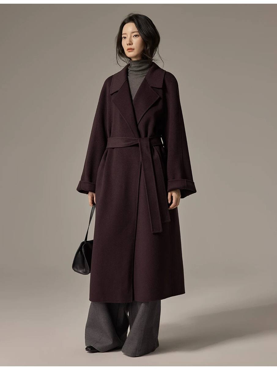 Fashionable mid-length double-faced cashmere coat