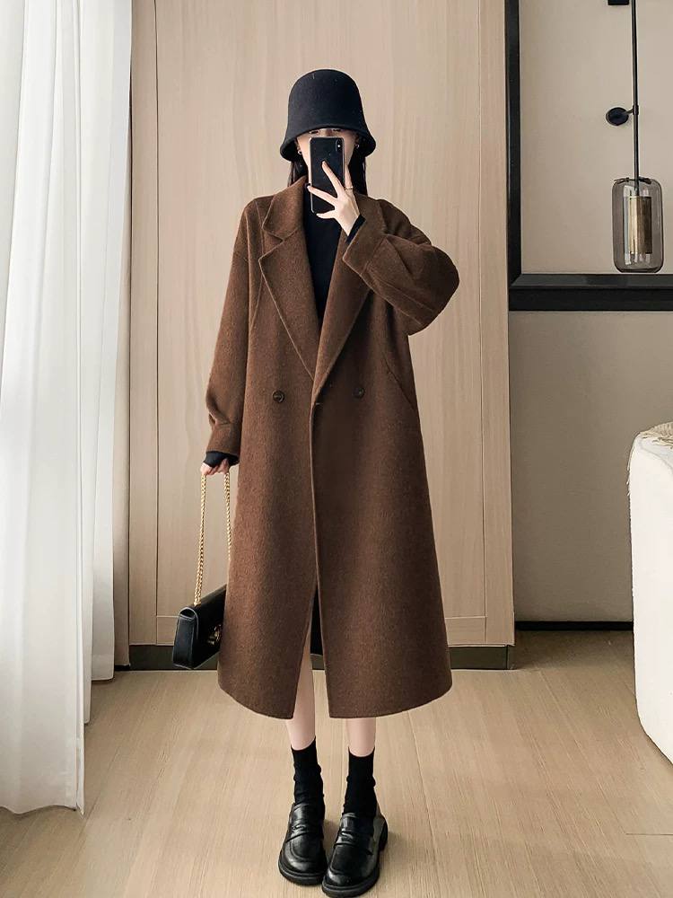 Fashionable mid-length double-faced cashmere coat
