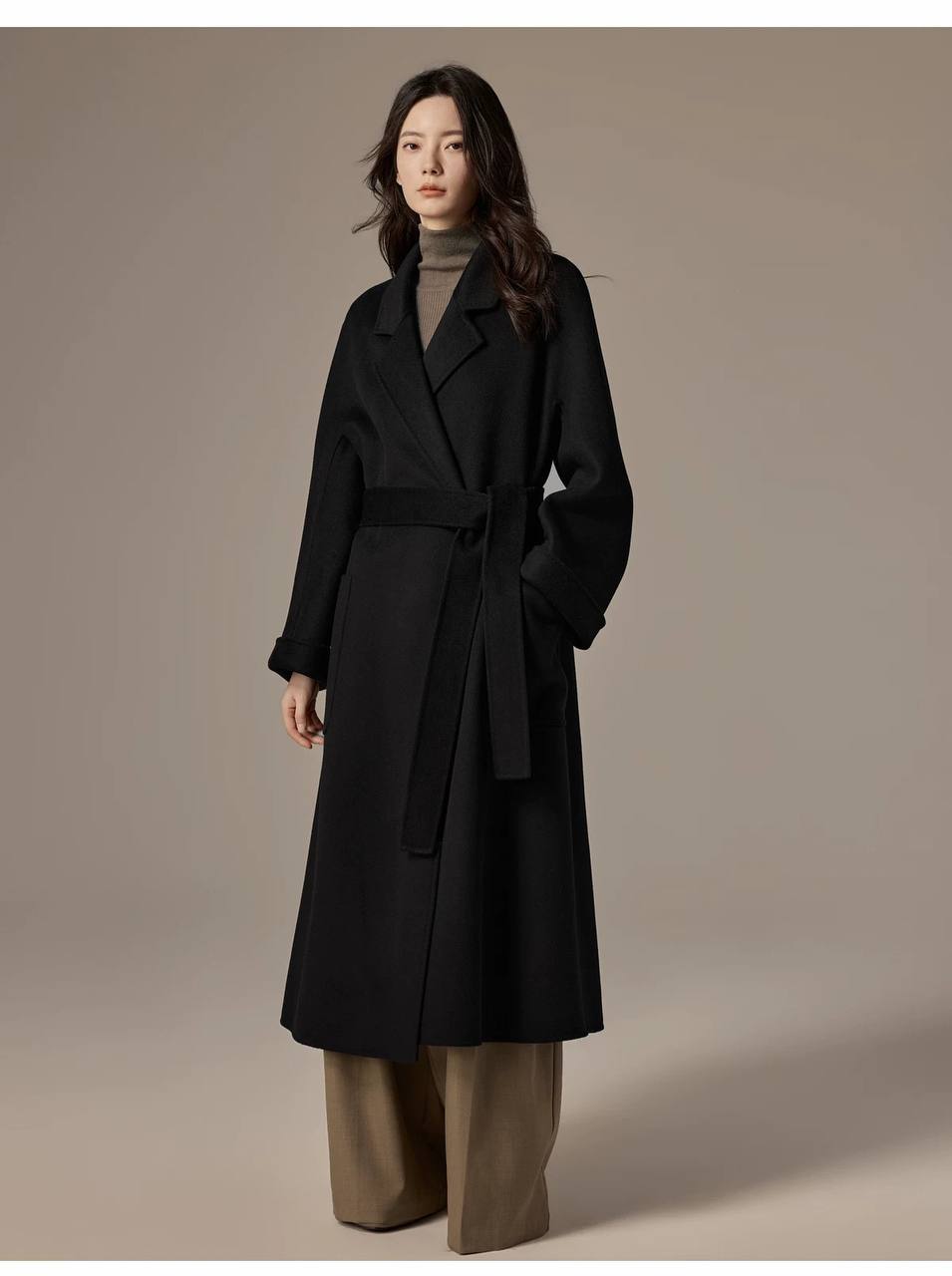 Fashionable mid-length double-faced cashmere coat