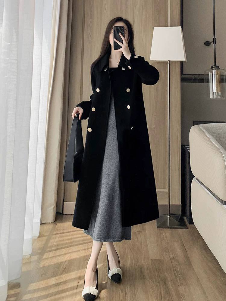 Fashionable mid-length double-faced cashmere coat