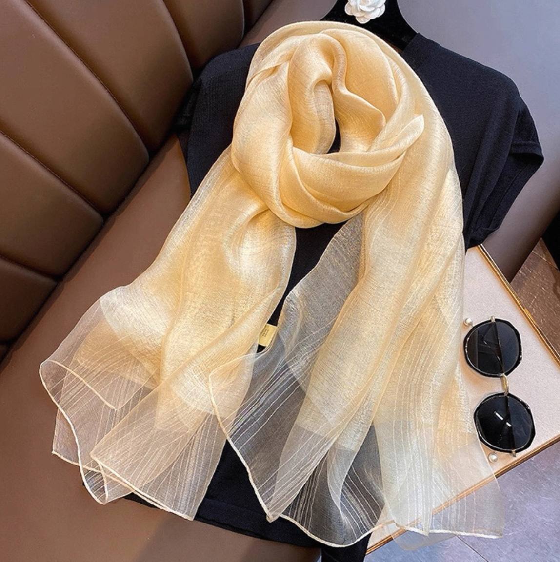 New silk gold and silver long shawl scarf