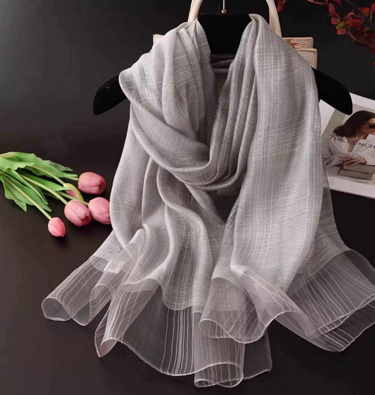 New silk gold and silver long shawl scarf