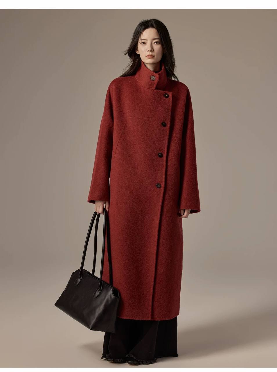 Fashionable mid-length double-faced cashmere coat