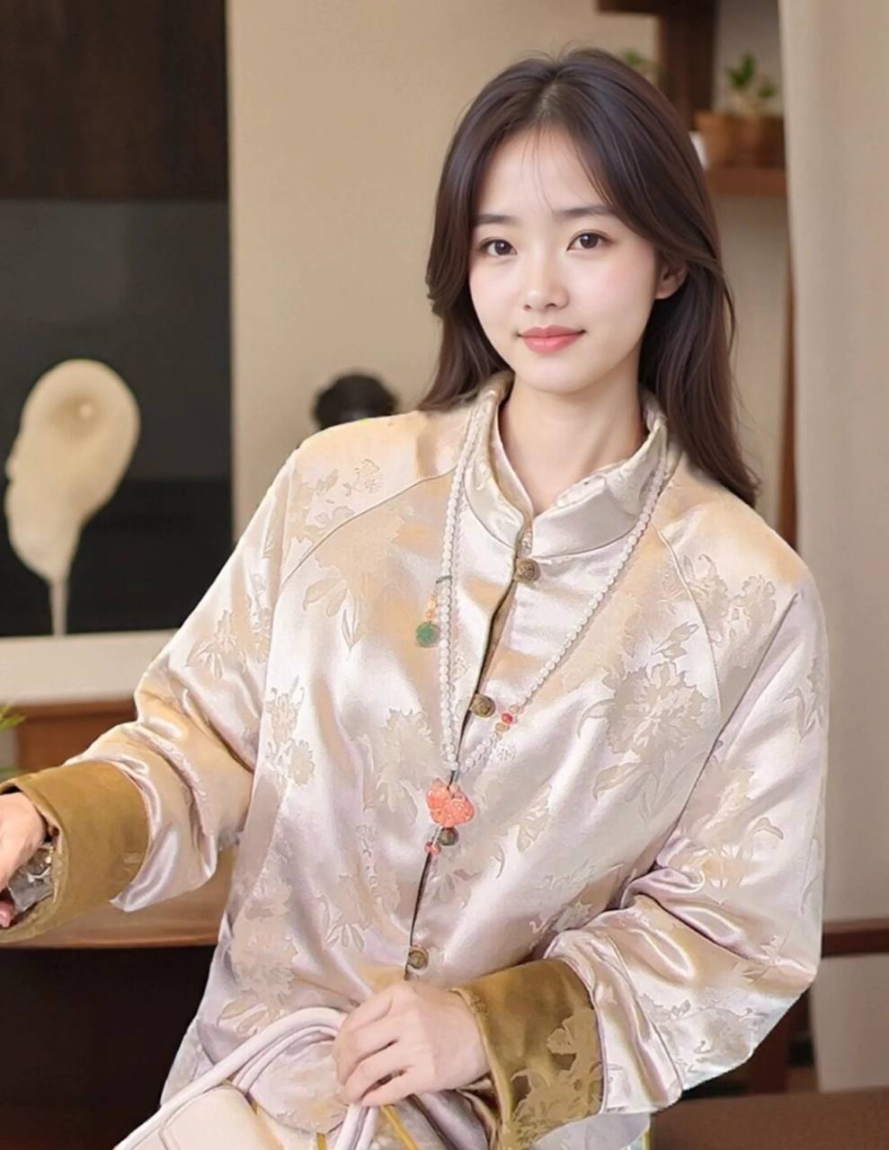 New fashion satin jacquard short style women's light coat