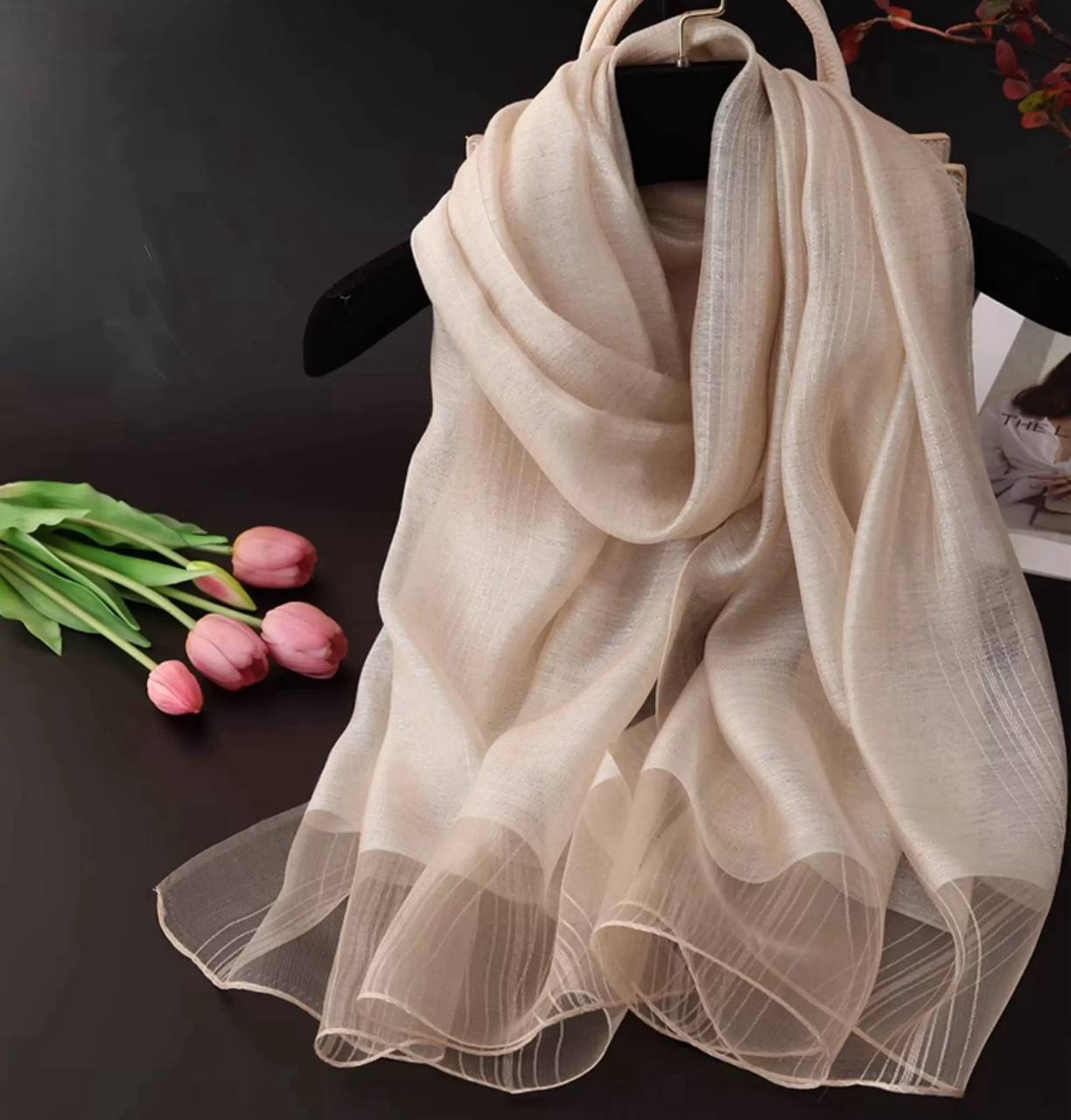 New silk gold and silver long shawl scarf
