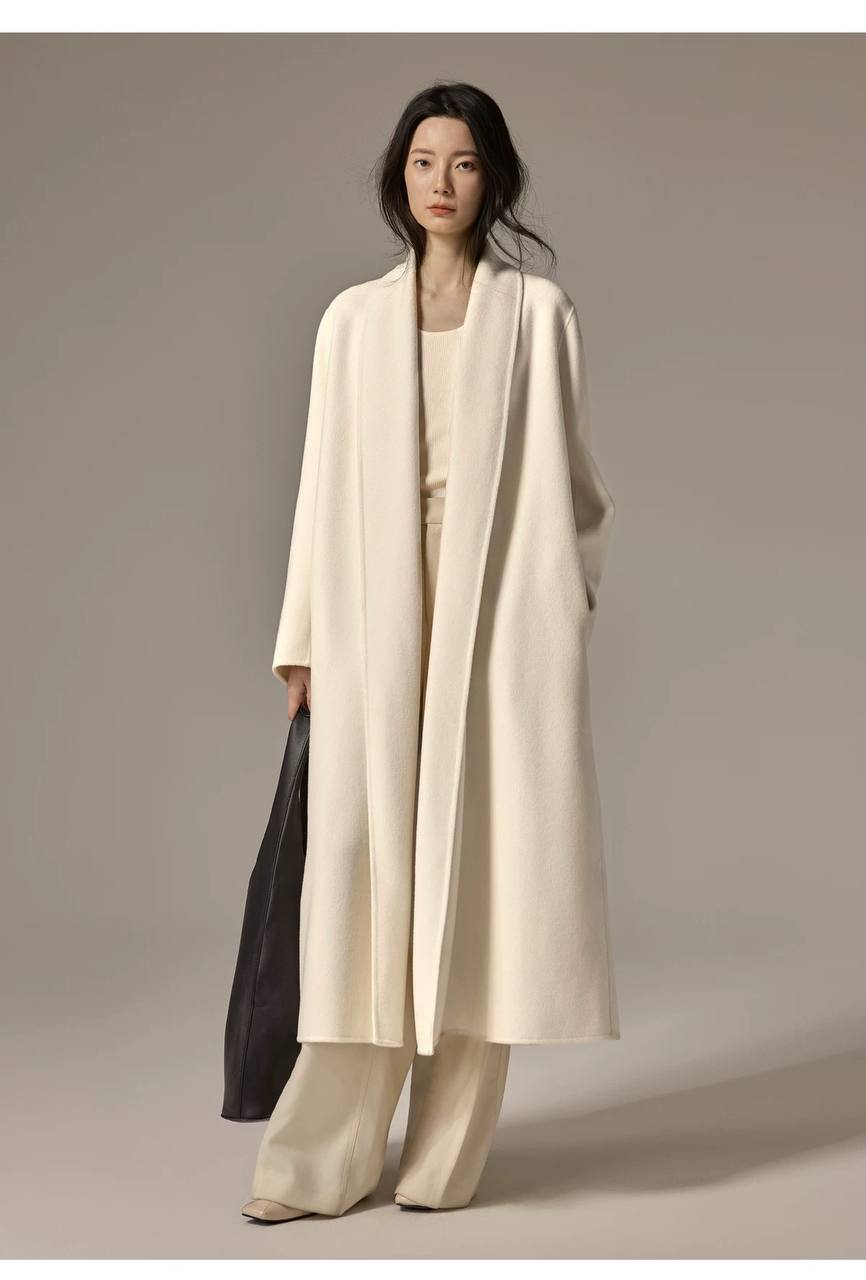 Fashionable mid-length double-faced cashmere coat