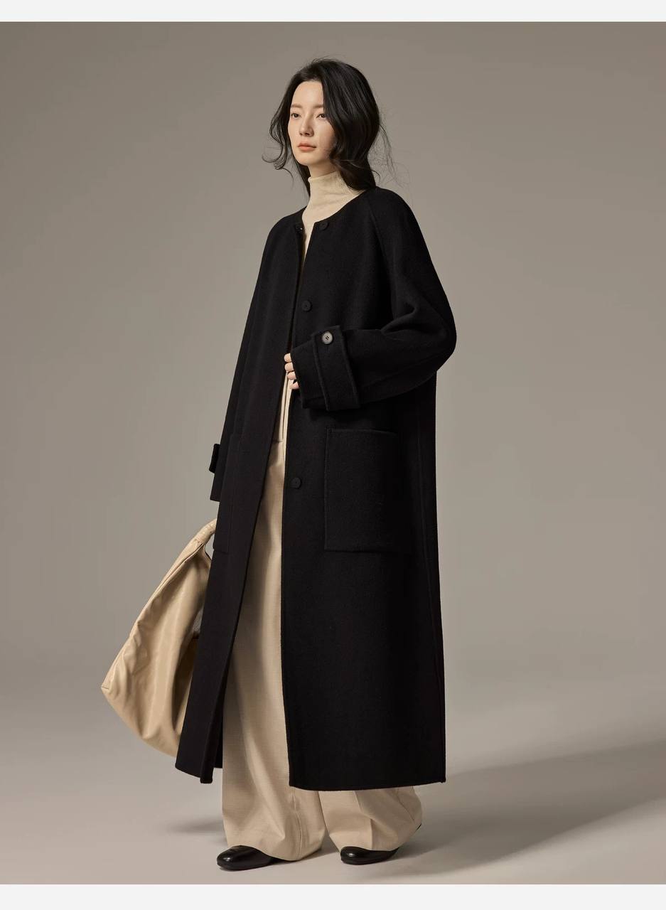 Fashionable mid-length double-faced cashmere coat