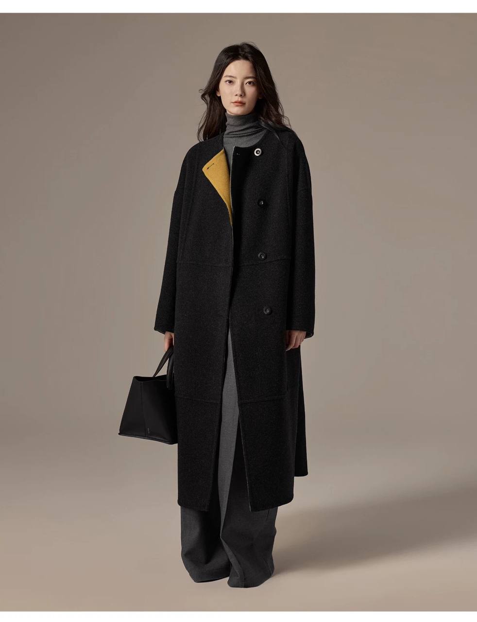Fashionable mid-length double-faced cashmere coat