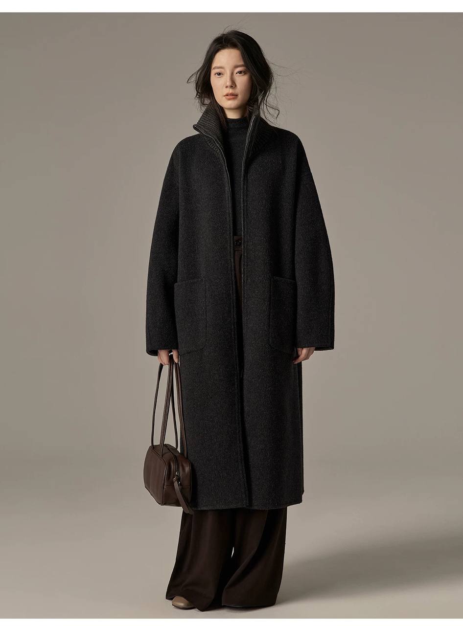 Fashionable mid-length double-faced cashmere coat
