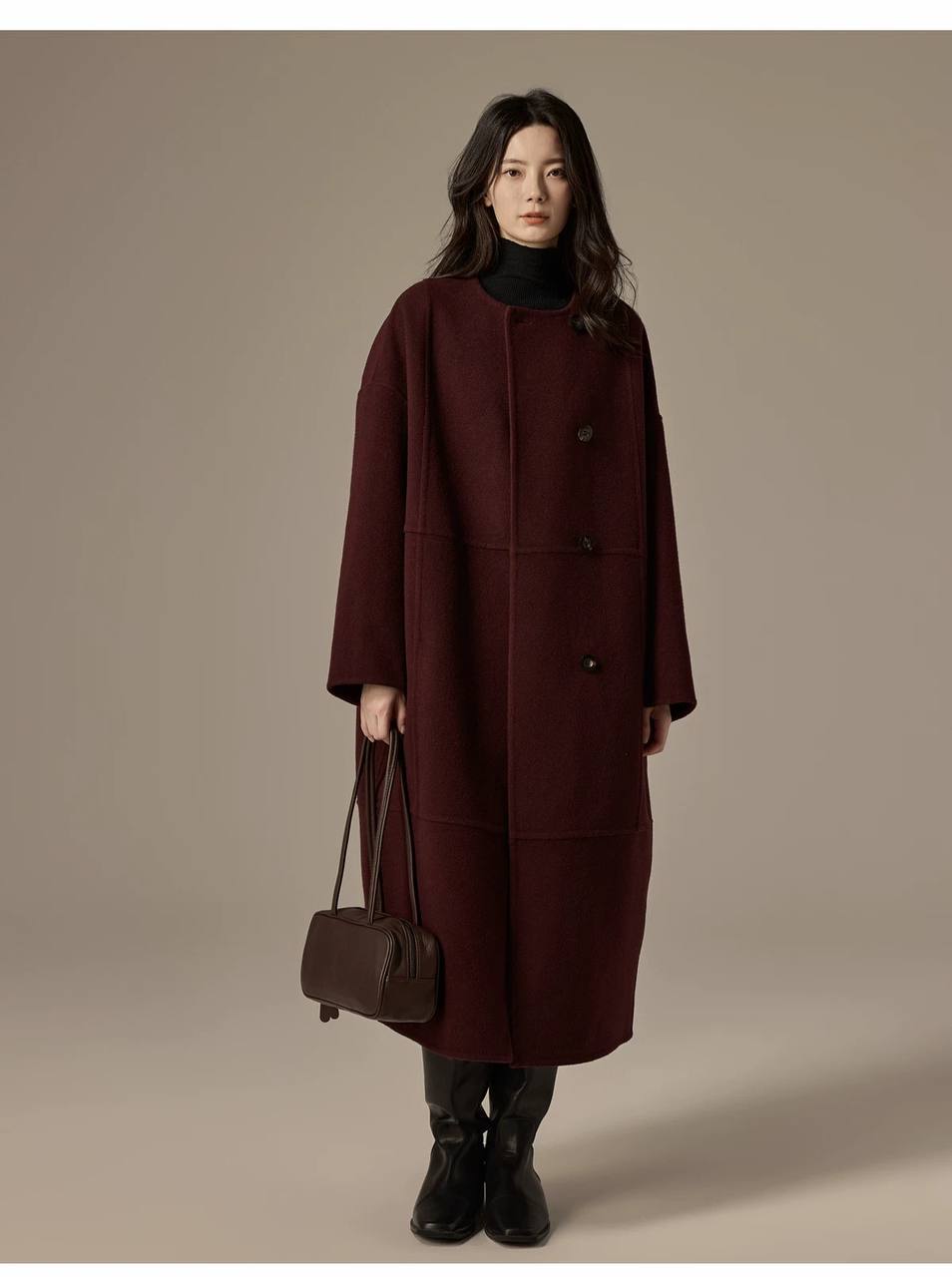 Fashionable mid-length double-faced cashmere coat