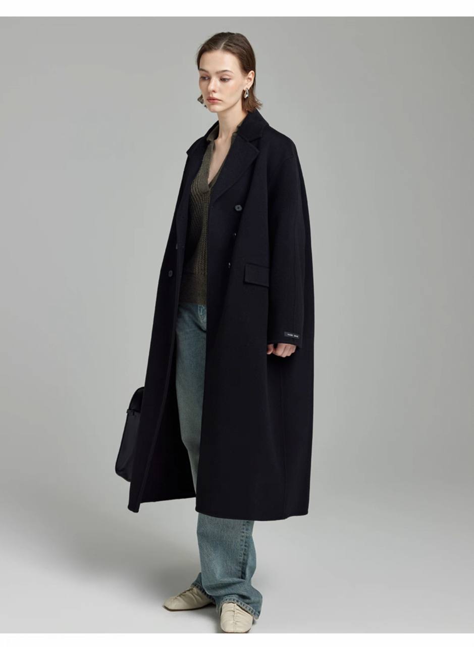 Fashionable mid-length double-faced cashmere coat