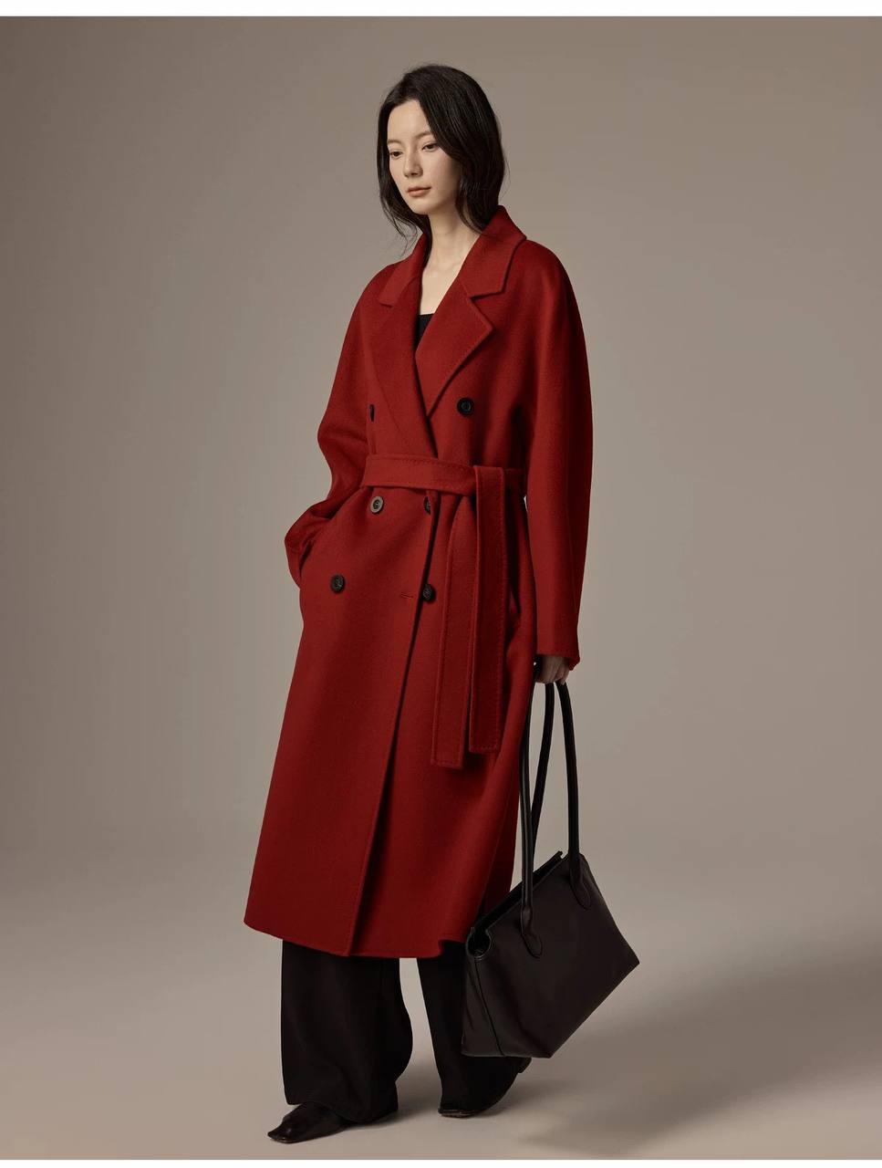 Fashionable mid-length double-faced cashmere coat