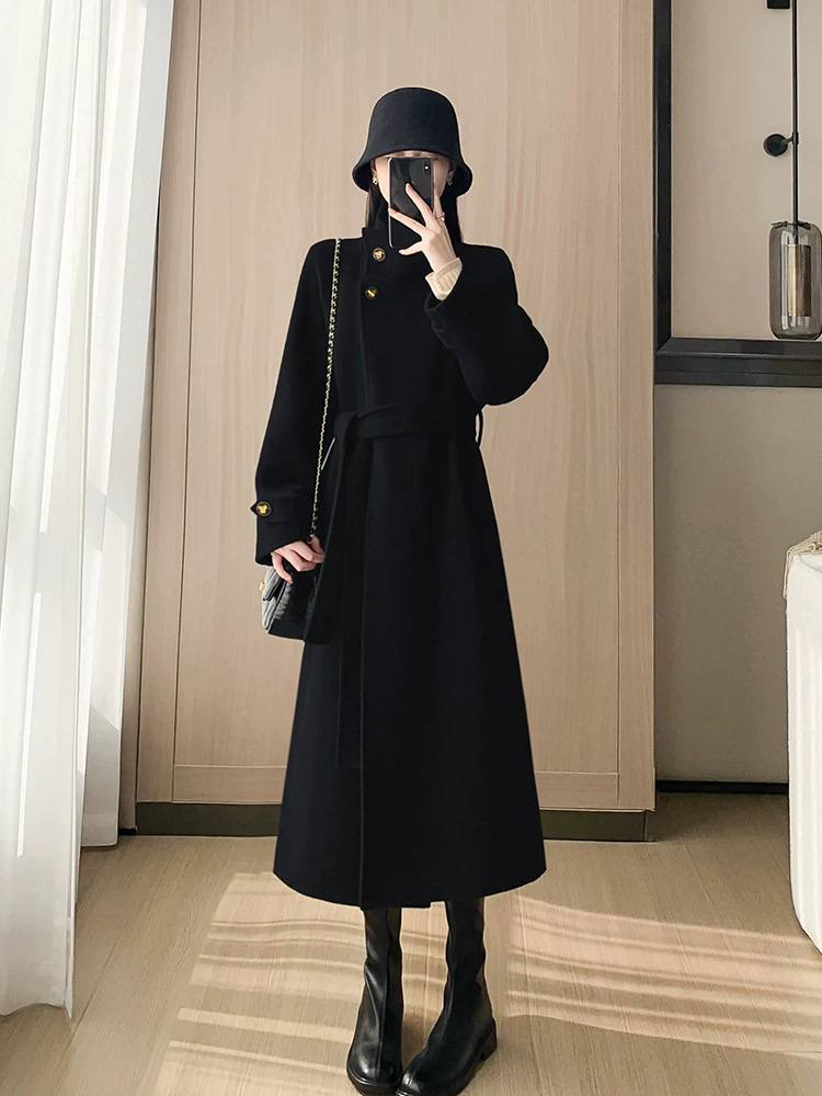 Fashionable mid-length double-faced cashmere coat
