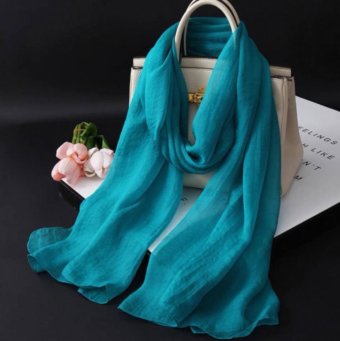 New silk gold and silver long shawl scarf