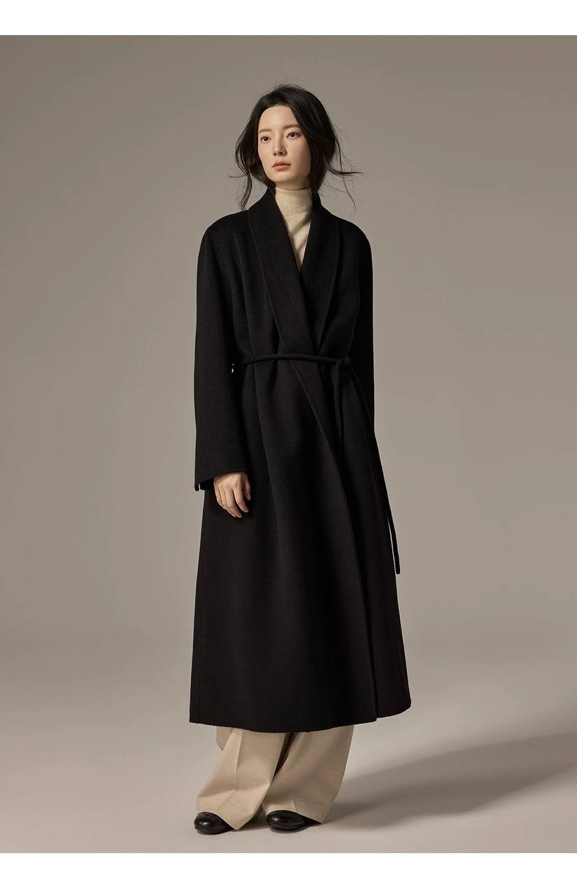 Fashionable mid-length double-faced cashmere coat
