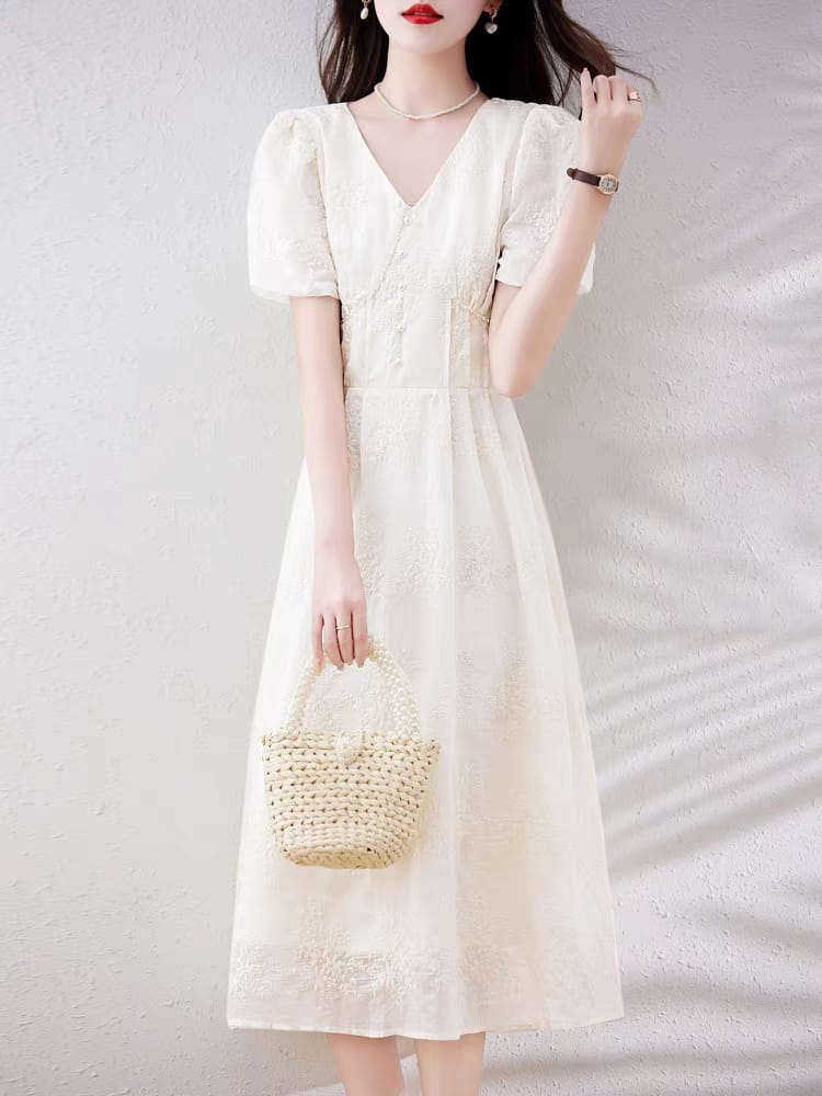 High-end white women's dress summer short-sleeved 2024 new style