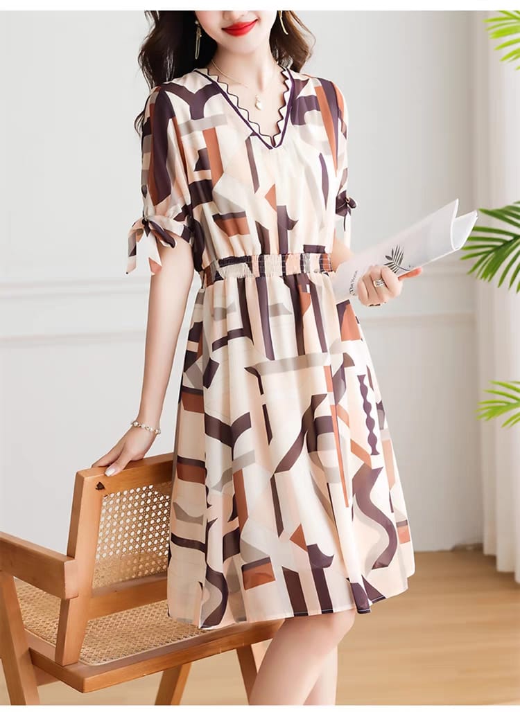 New Printed Floral Women's Dress 2024 Summer Short Sleeve Long Dress