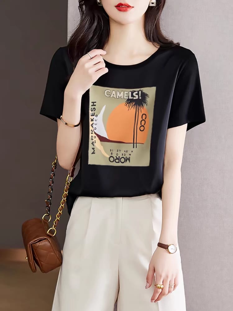 Chiffon women's short-sleeved summer casual T-shirt 2024 new style