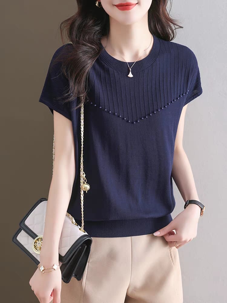 Short-sleeved T-shirt 2024 new style ice silk top thin pink black