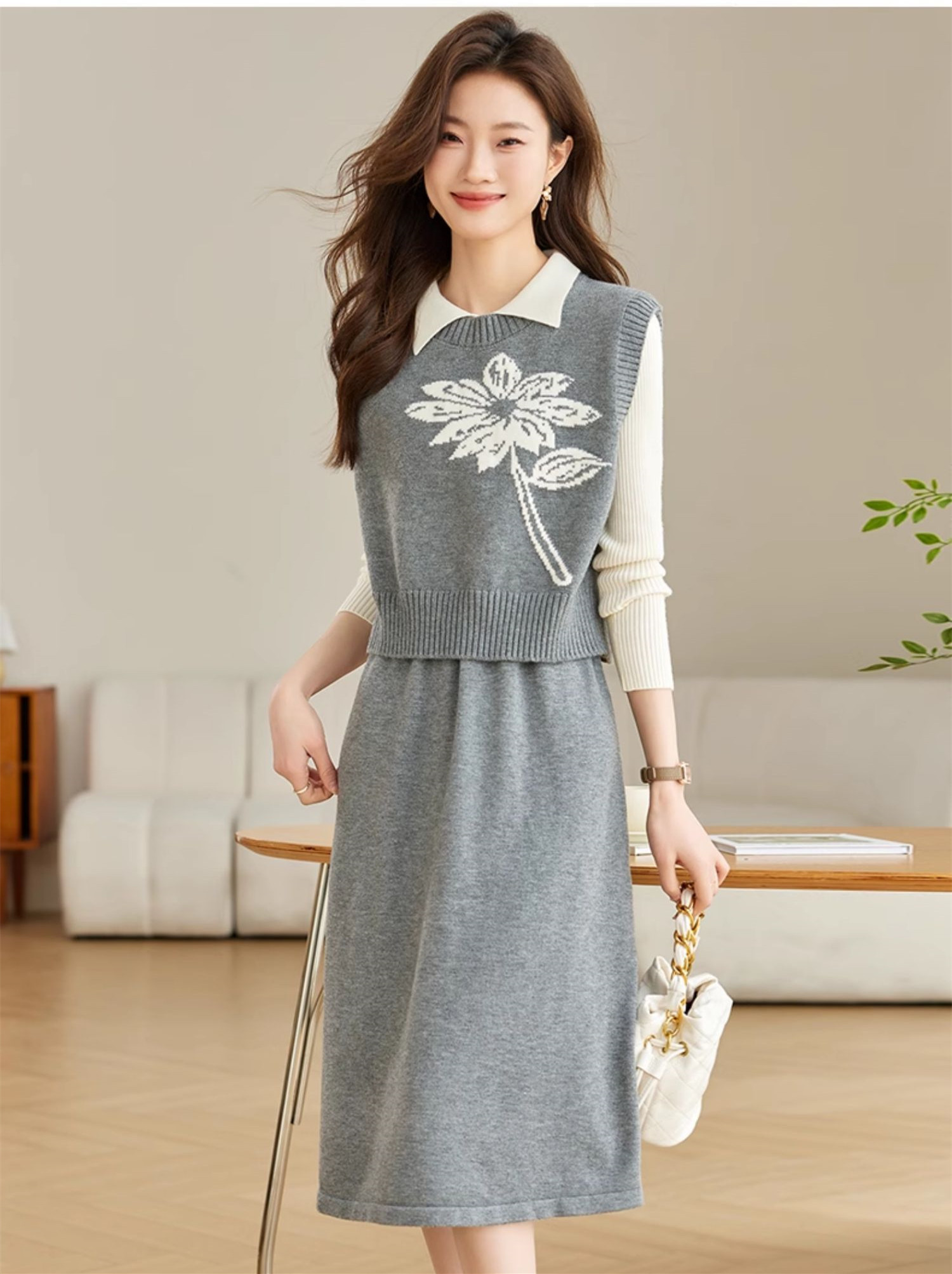 Spring and Autumn Women's 2024 New Advanced Set Sweater Casual Two Piece Set