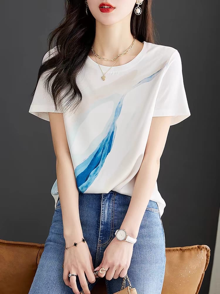 Chiffon Women's Short Sleeve Summer Casual T-Shirt White New Style
