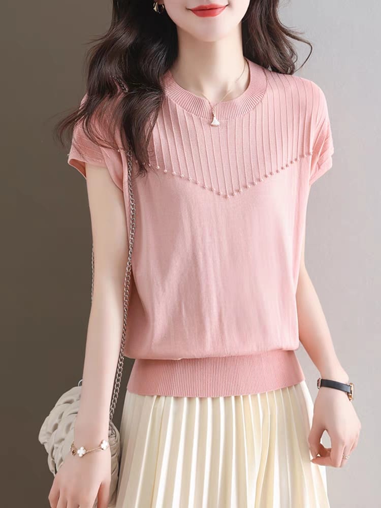 Short-sleeved T-shirt 2024 new style ice silk top thin pink black