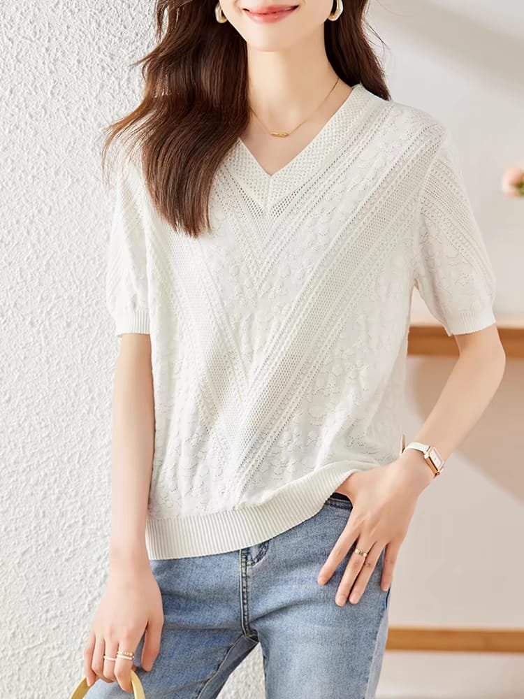White short-sleeved T-shirt 2024 new style ice silk top thin section