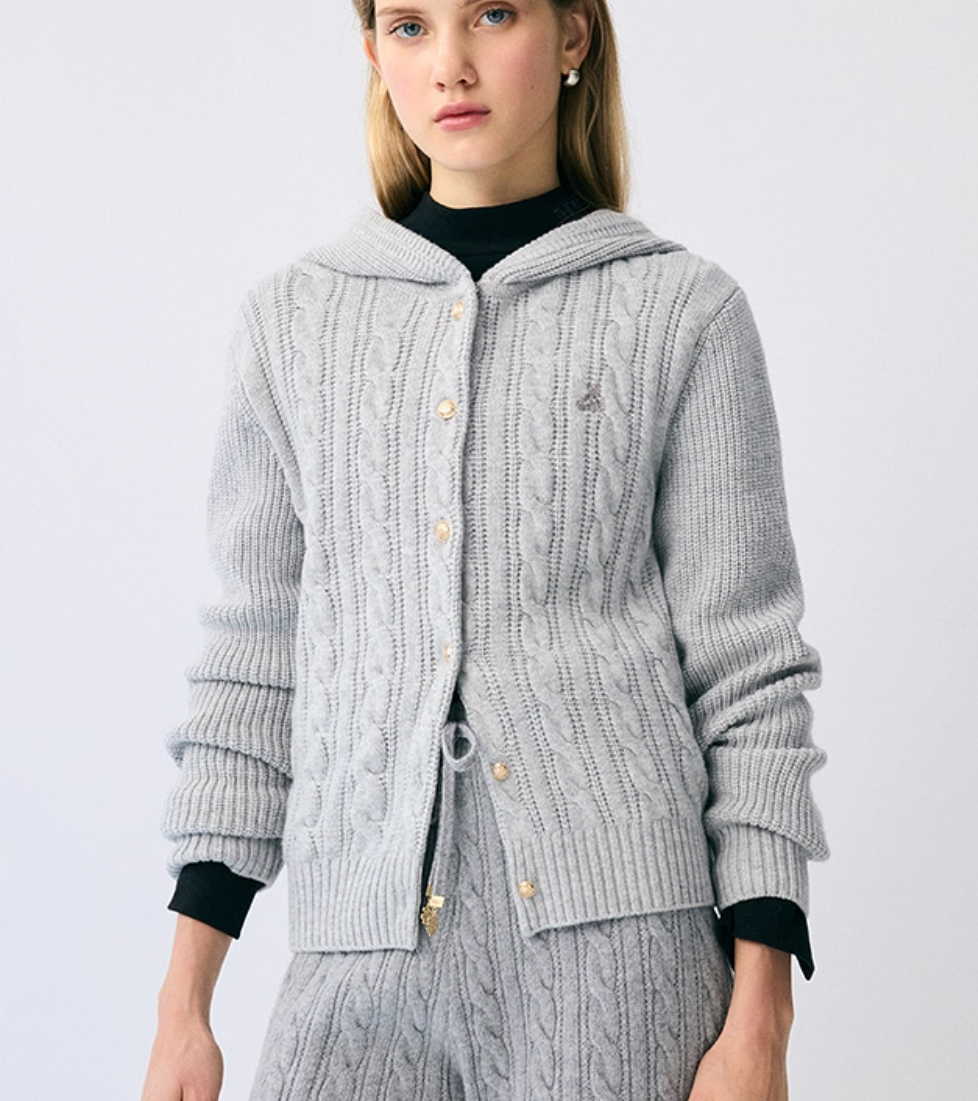 Women's knitted sweater hooded cardigan jacket