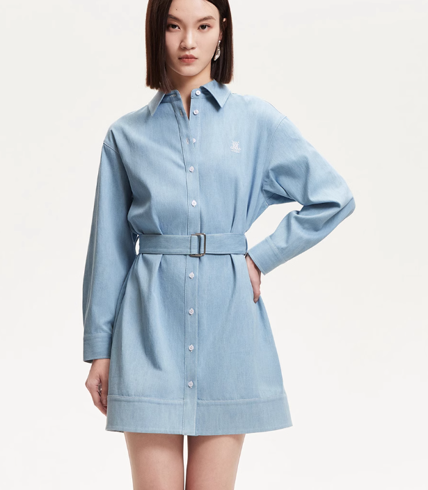 Summer New Collection with Lyocell Cotton Belt Solid Color Shirt Skirt