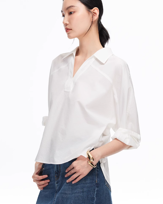 Autumn new cotton V-neck solid color seven quarter sleeve top for commuting