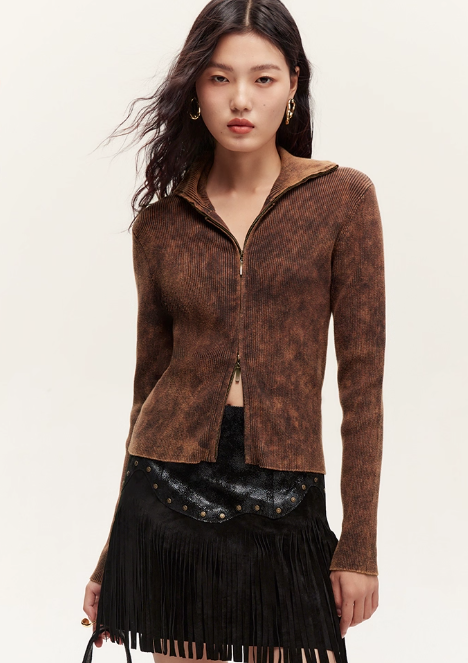 Autumn new style stand up collar elastic slim fit short jacket cardigan