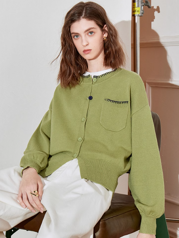 Autumn new minimalist woolen top, waist cinching jacket, cardigan