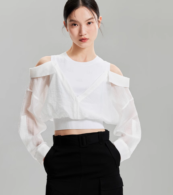 Two off shoulder knitted patchwork shirts for summer commuting vacation