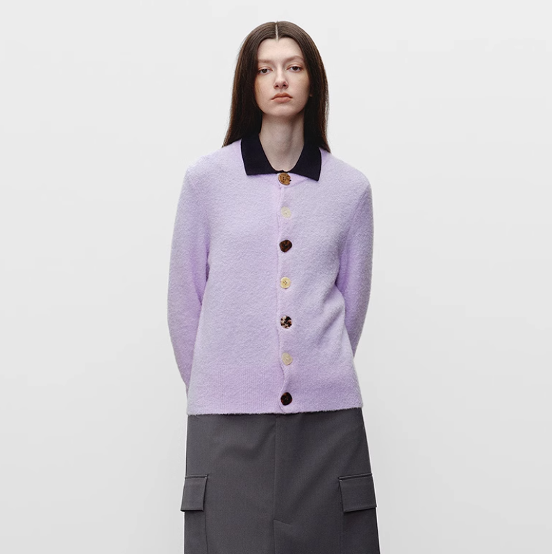 Early autumn vintage elegant irregular button design round neck women's cardigan