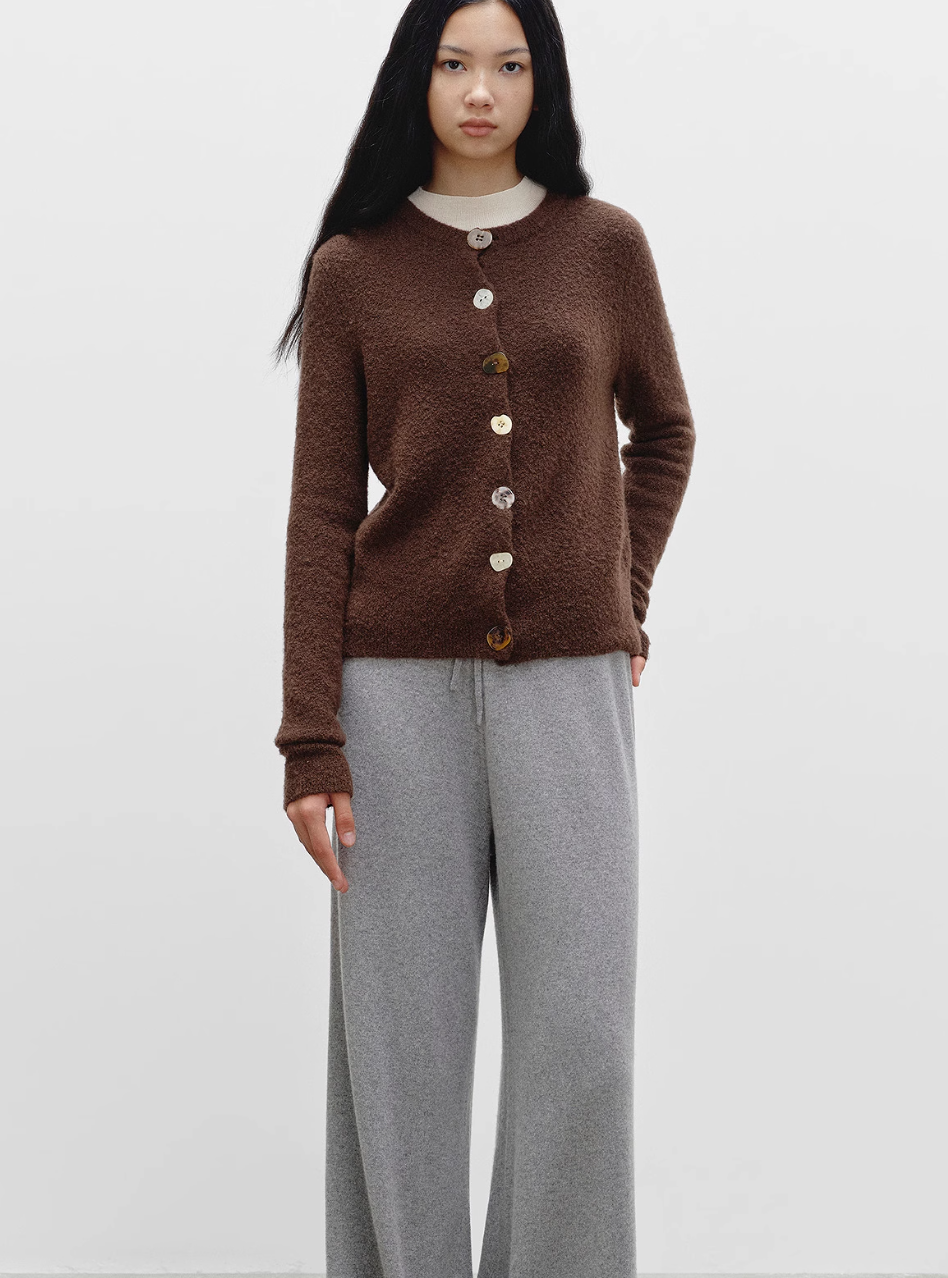 Early autumn vintage elegant irregular button design round neck women's cardigan