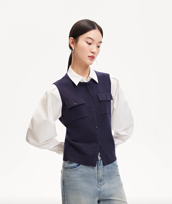 New Bubble Sleeve Knitted Splicing Shirt Fake Two piece Fashion