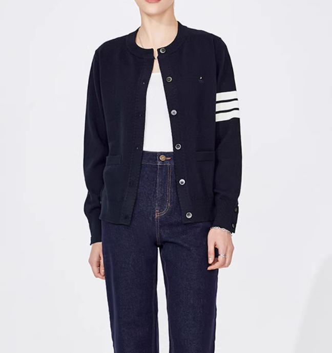 Small sailboat autumn knitted cardigan women's high stretch sweater jacket
