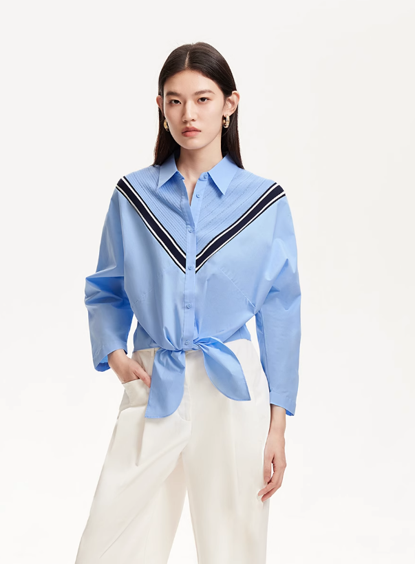 Spring New Cotton Shoulder Sleeves Loose Striped Knitted Splicing