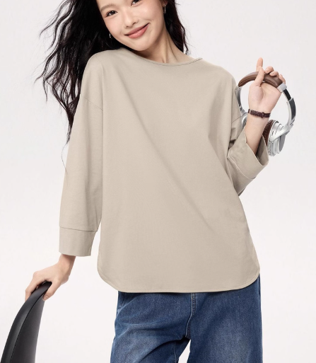 Seven inch sleeve T-shirt for women, new pure cotton color, women's minimalist s